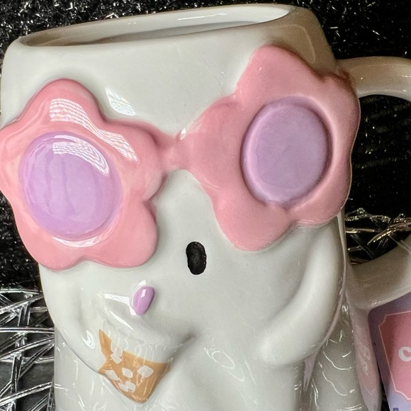 Halloween Ceramic Cold Brew Drinking Girlie Girl Ghost Mug Flower Sunglasses - Picture 2 of 10